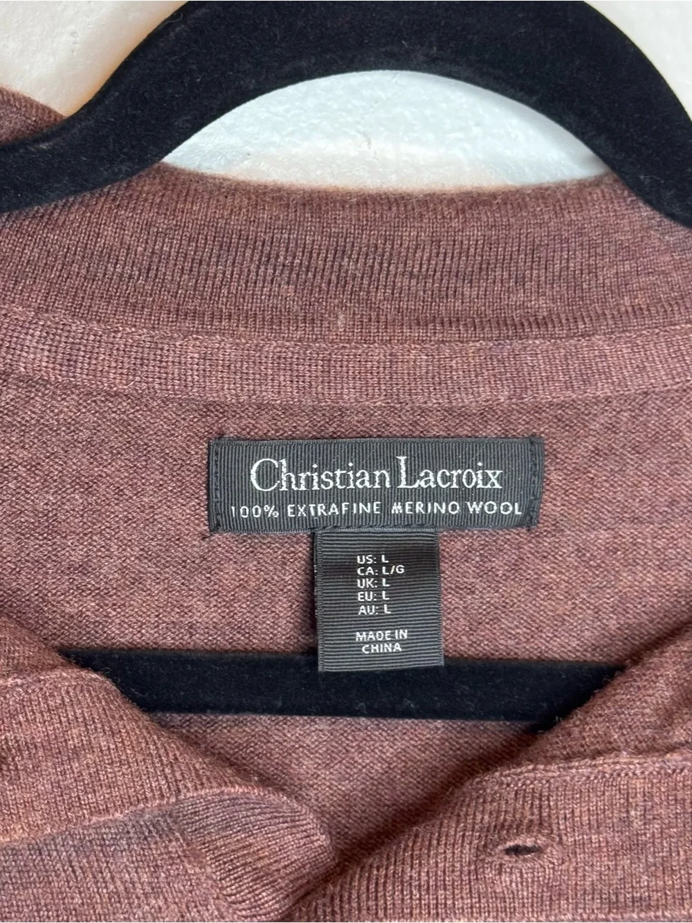 Christian Lacroix Extra Fine Merino Wool Collared Long Sleeve Sweater Burgundy L